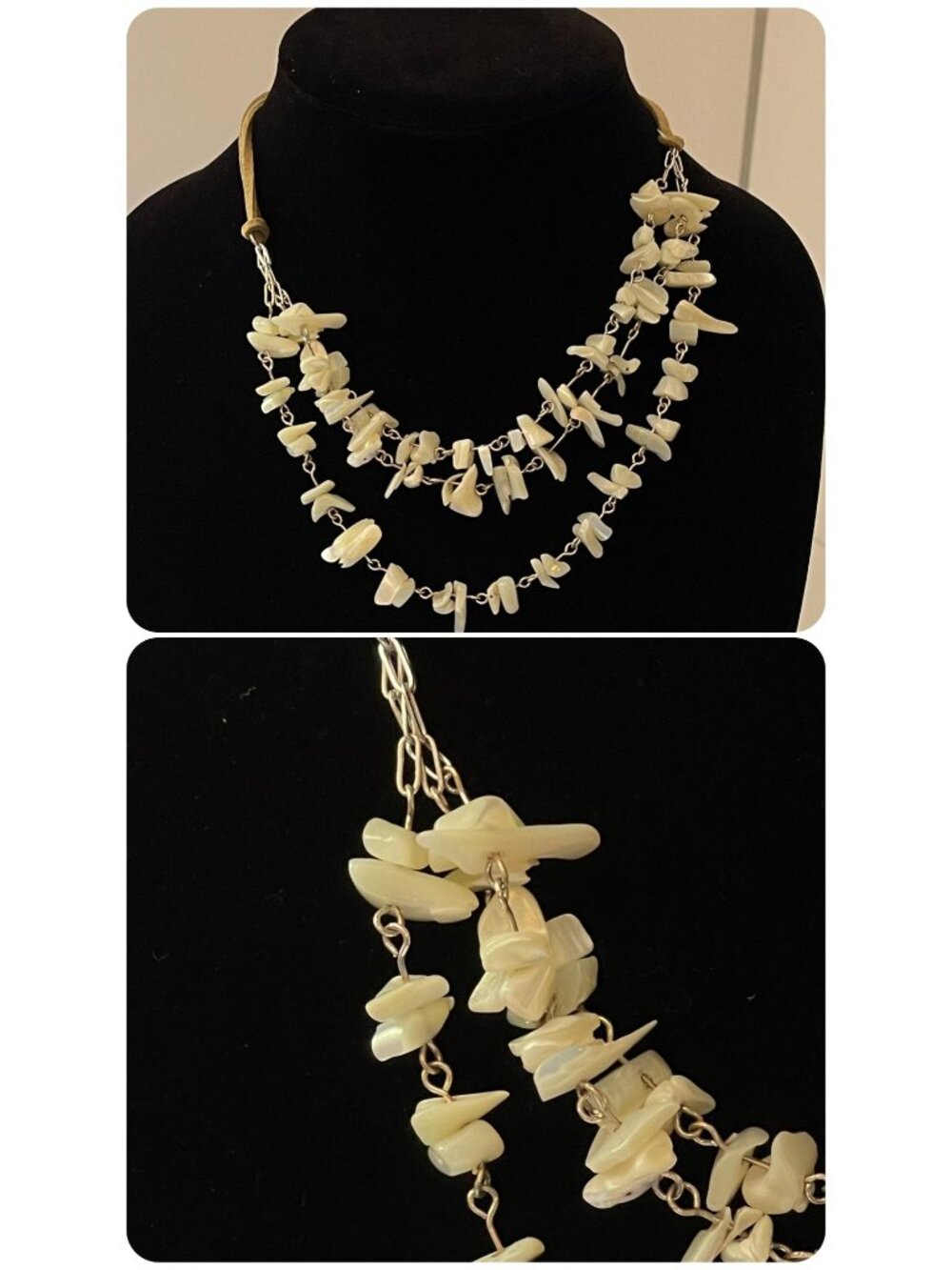 Vintage Y2K Multi Strand Stick Mother of Pearl Layered Necklace